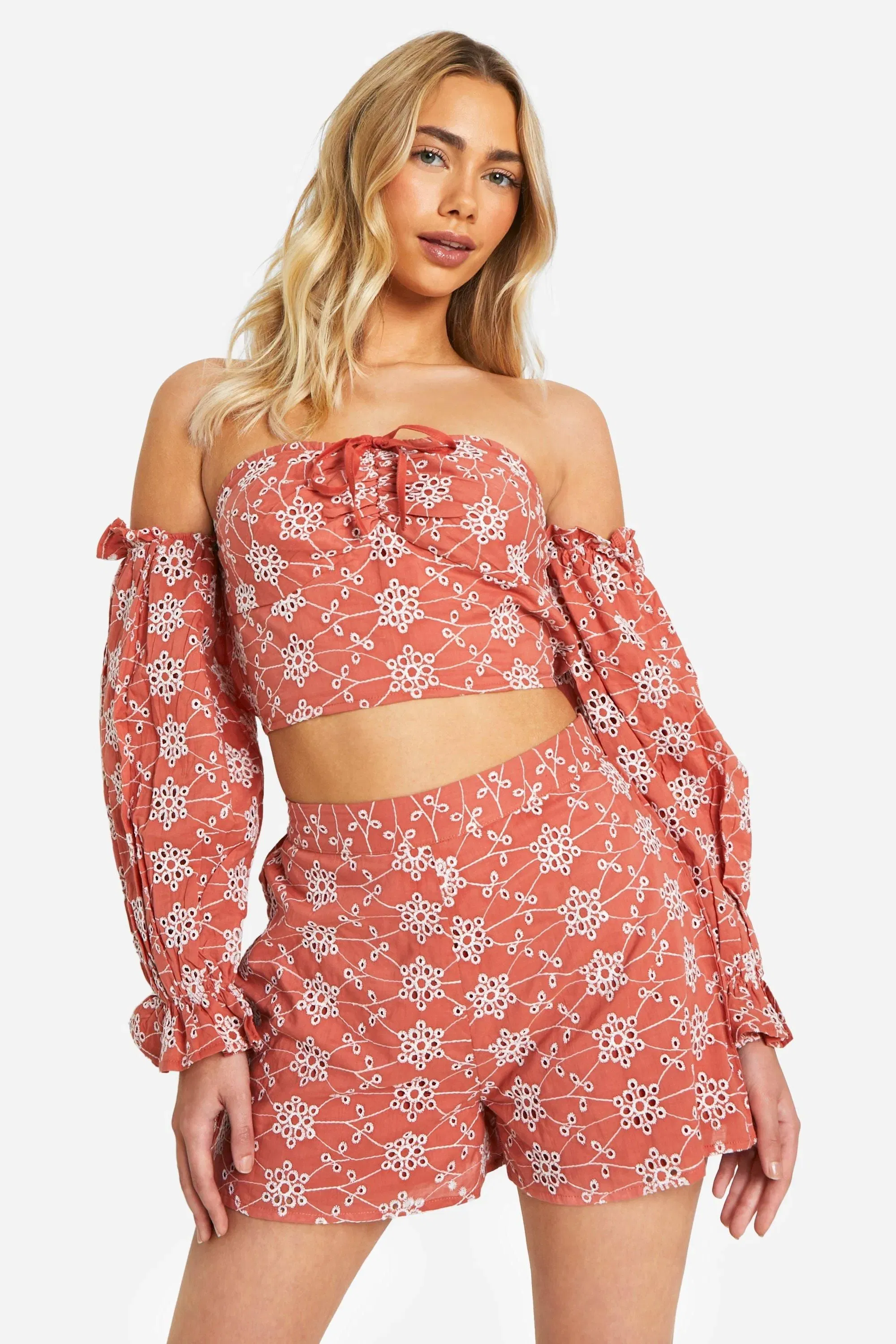 Broderie Cold Shoulder Crop Top