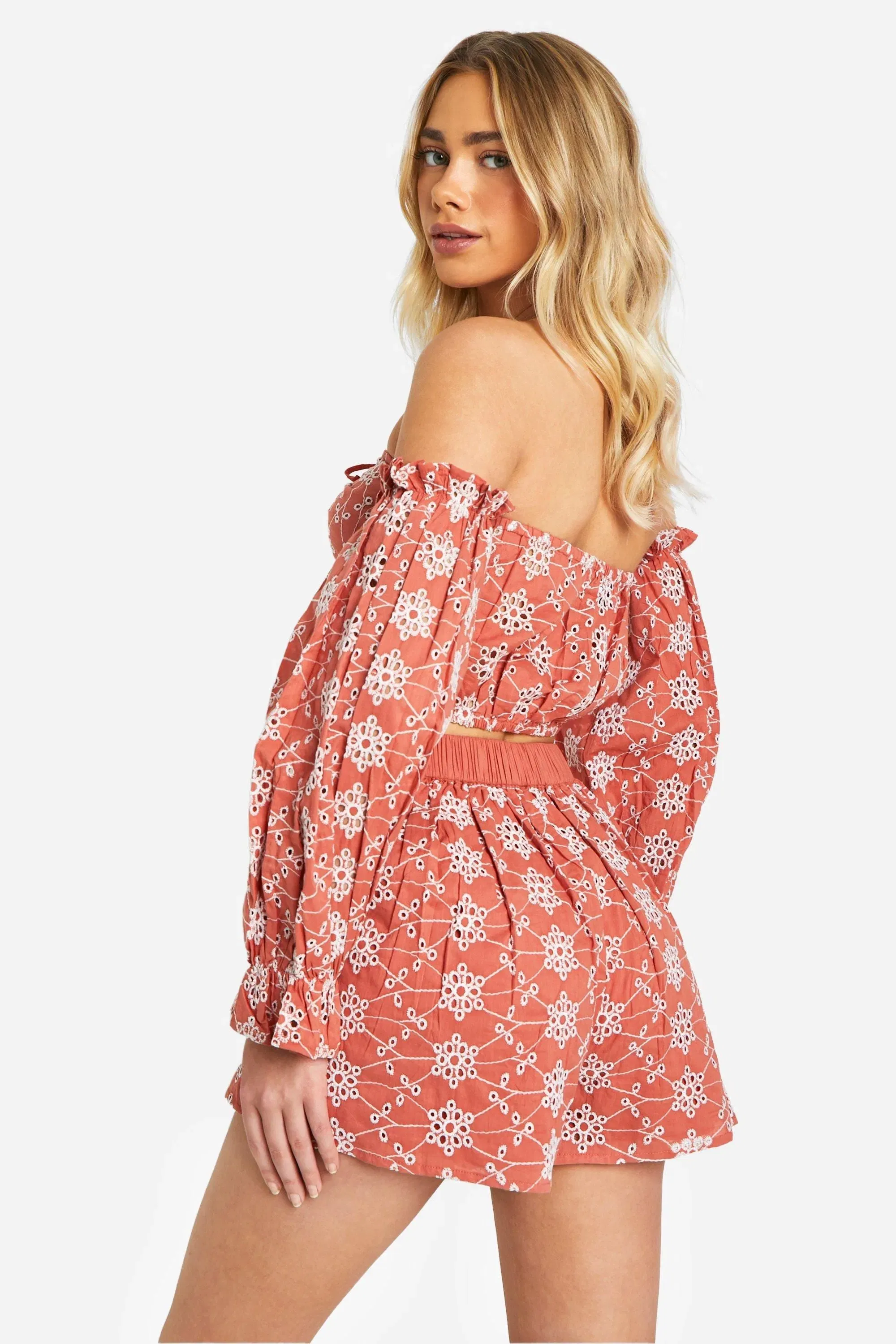 Broderie Cold Shoulder Crop Top