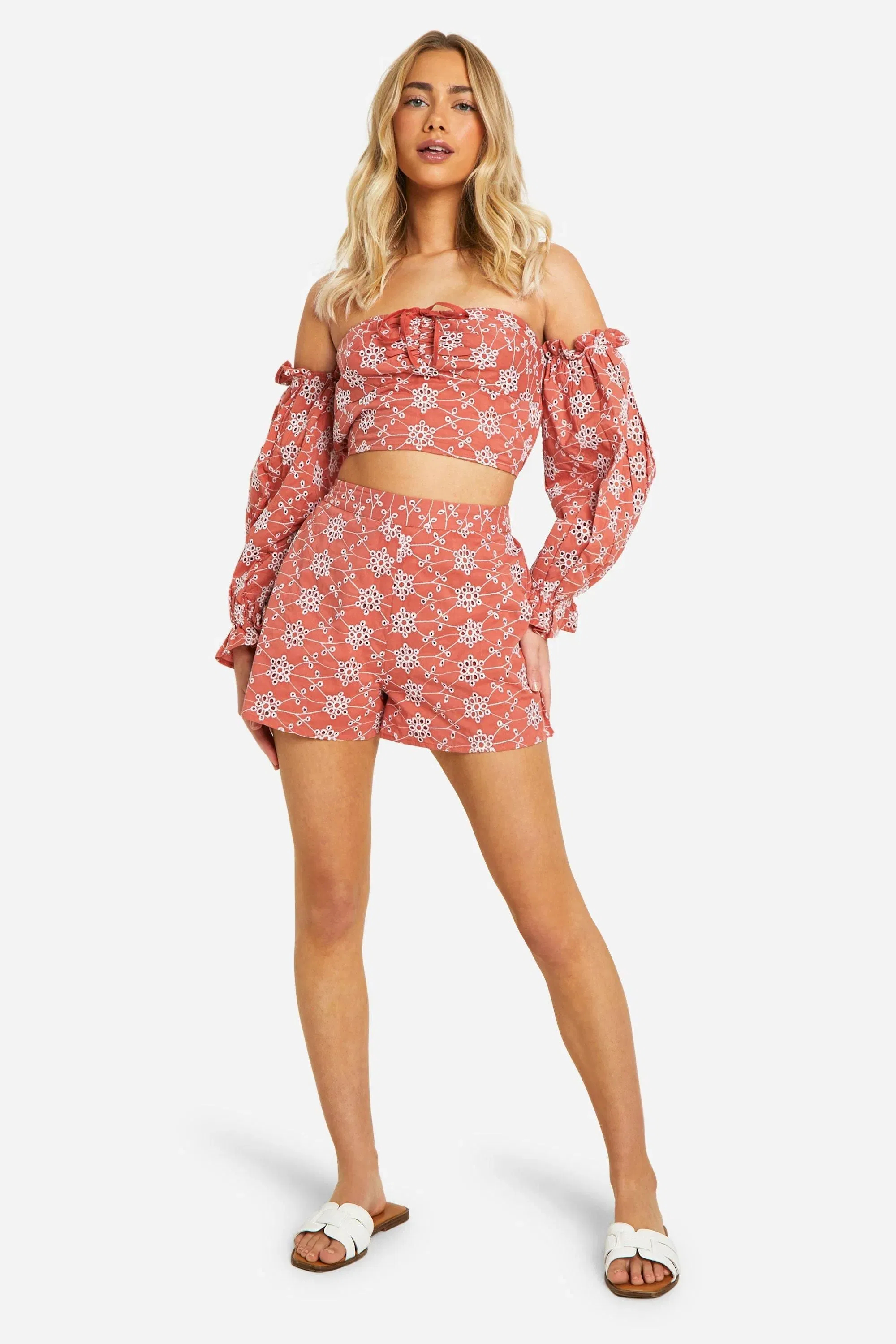 Broderie Cold Shoulder Crop Top