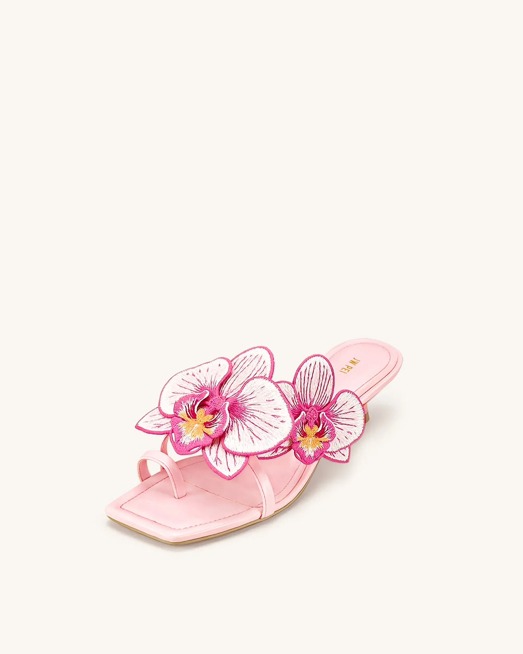 Serena Orchid Embroidered Toe Ring Heeled Sandals - Ivory Green