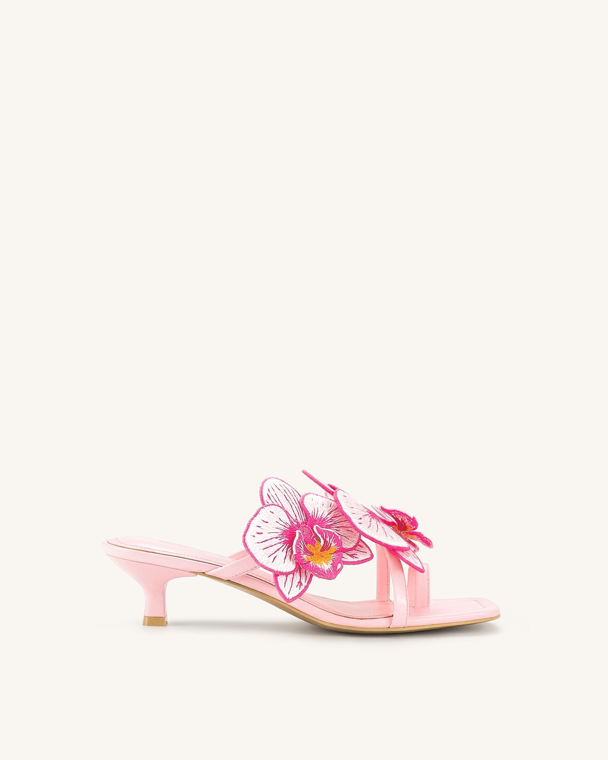 Serena Orchid Embroidered Toe Ring Heeled Sandals - Ivory Green