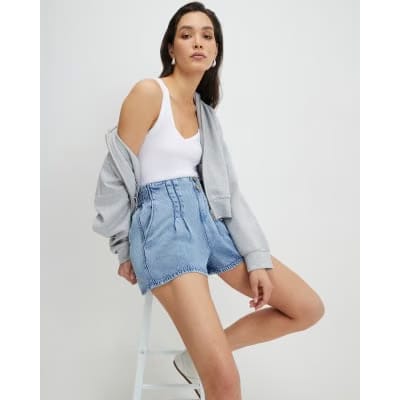 Blue Denim Dart Detail Shorts