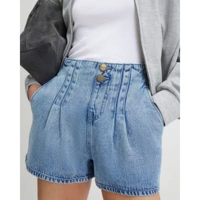 Blue Denim Dart Detail Shorts