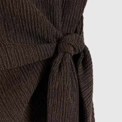 Brown Short Sleeve Textured Twist Front Top