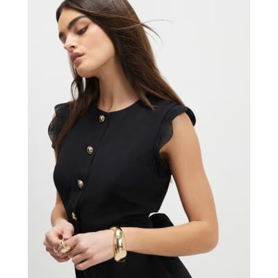 Black Sleeveless Button Detail Playsuit