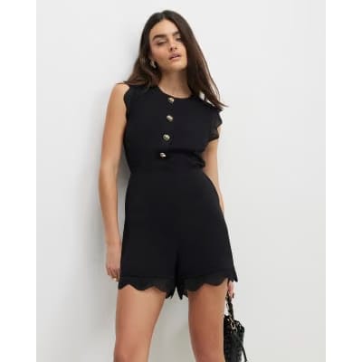 Black Sleeveless Button Detail Playsuit