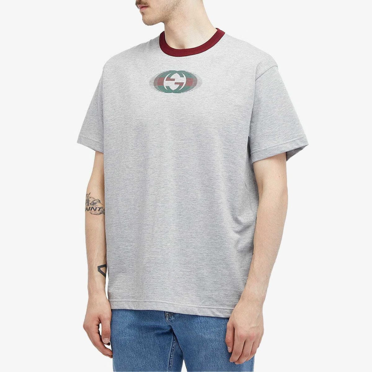 Gucci Men's Back Logo T-Shirt in Grey Melange