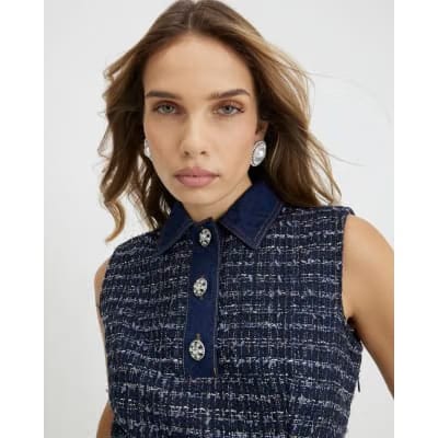 Blue Boucle Belted Mini Dress