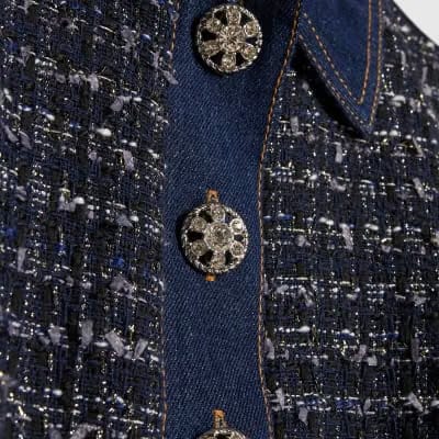 Blue Boucle Belted Mini Dress