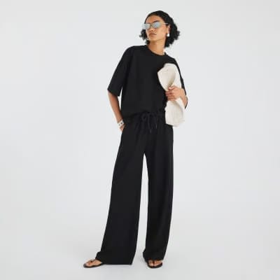 Black Premium High Waisted Wide Leg Joggers