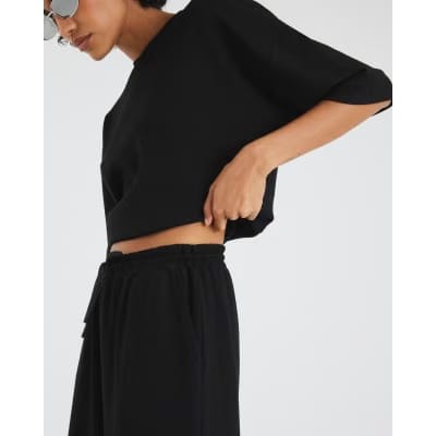 Black Premium High Waisted Wide Leg Joggers
