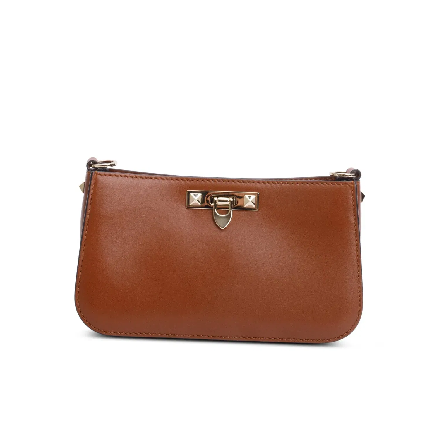 Brown Calfskin Rockstud Fierce Small Shoulder Bag
