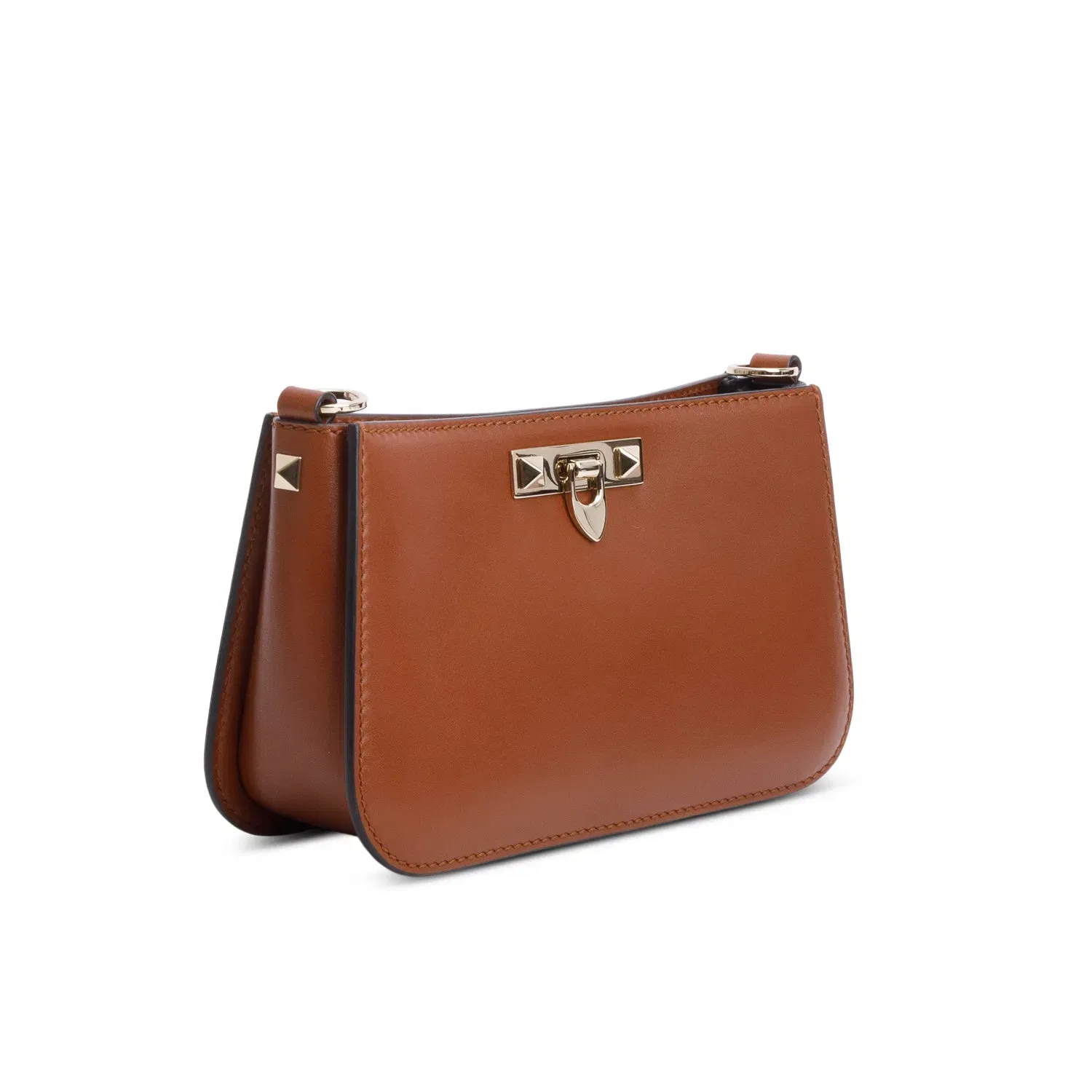 Brown Calfskin Rockstud Fierce Small Shoulder Bag