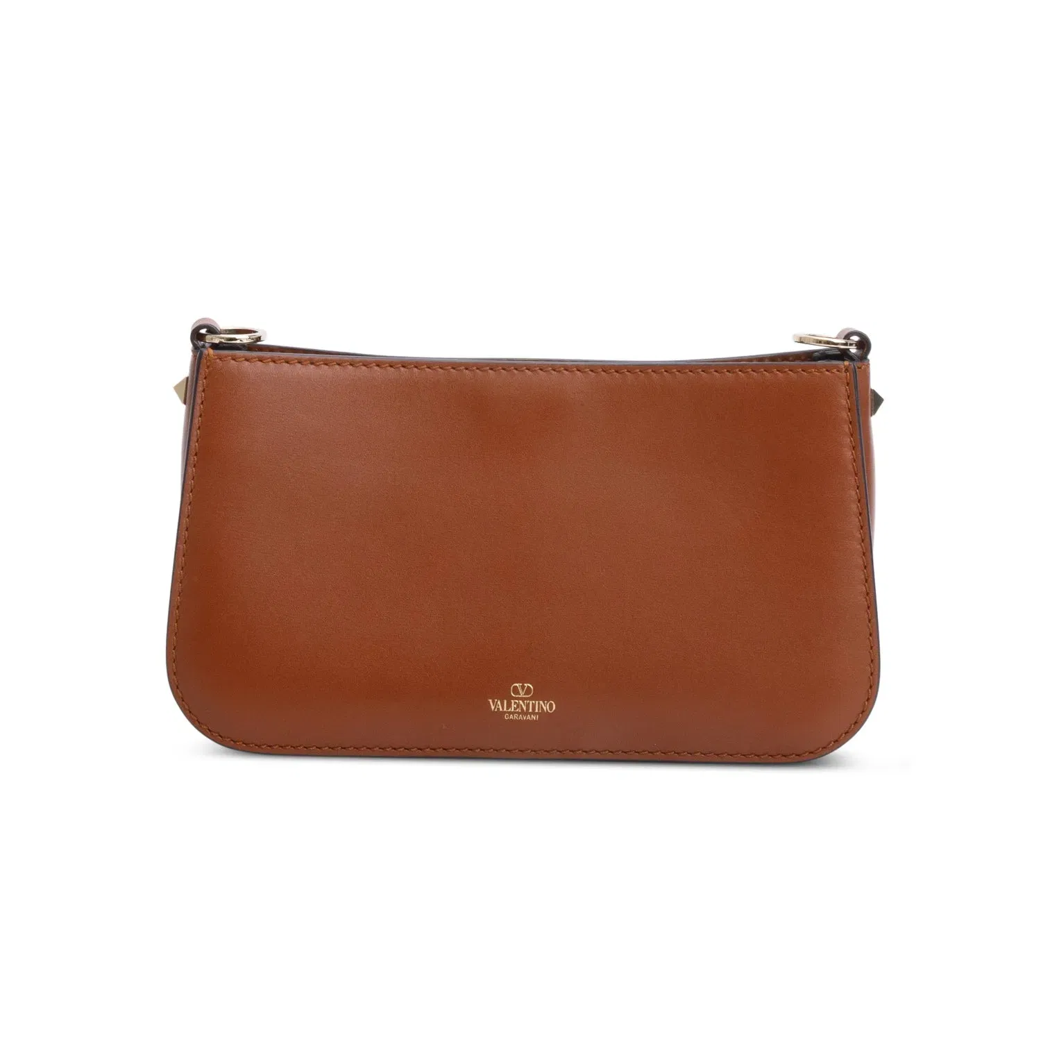 Brown Calfskin Rockstud Fierce Small Shoulder Bag