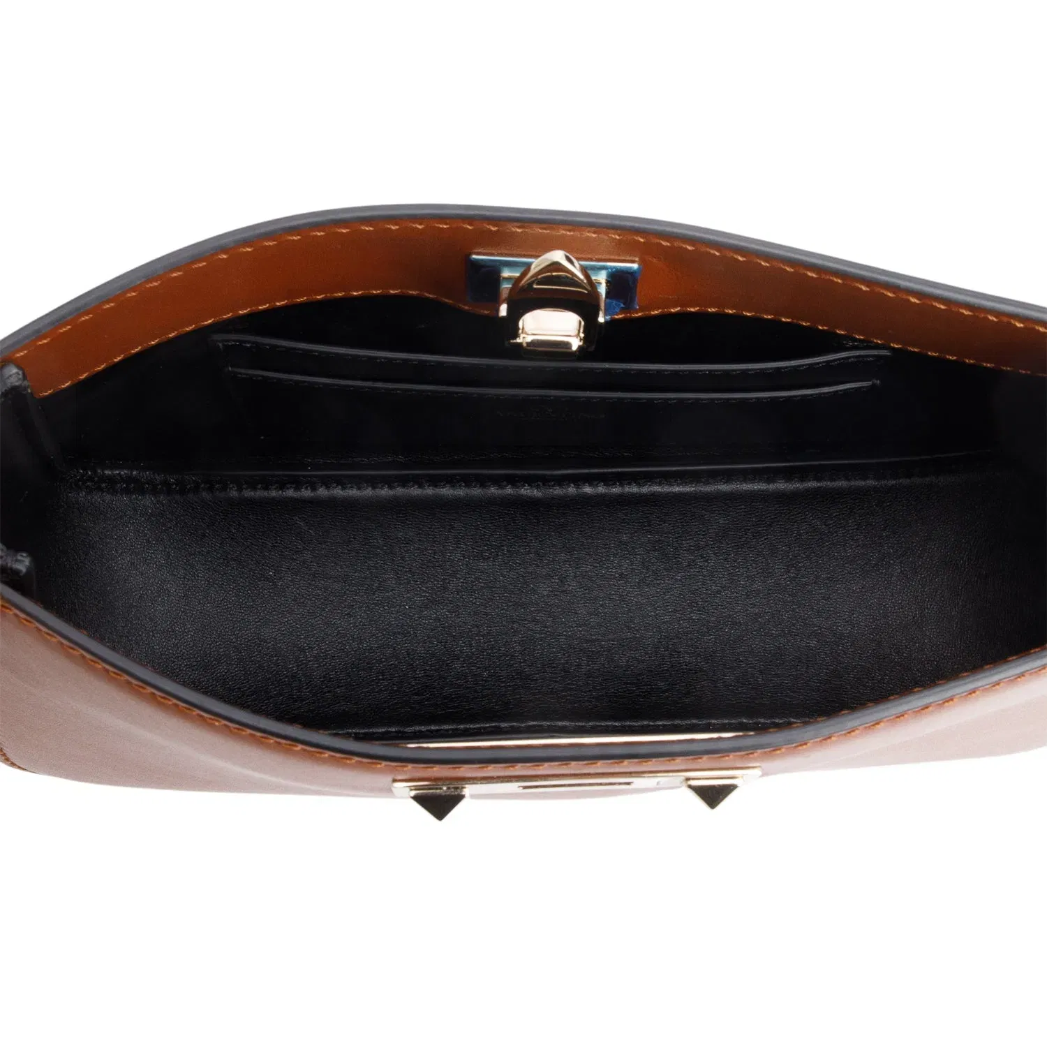 Brown Calfskin Rockstud Fierce Small Shoulder Bag