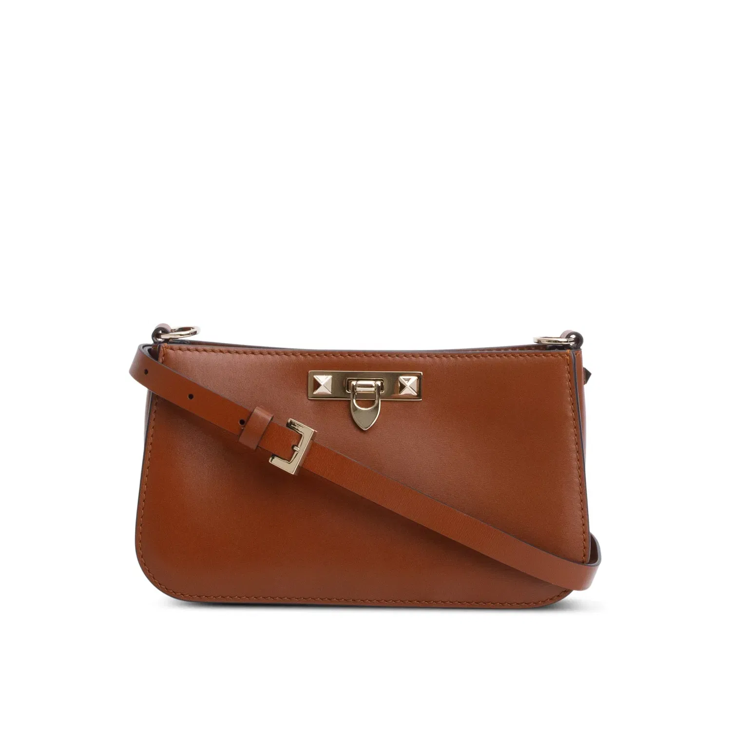 Brown Calfskin Rockstud Fierce Small Shoulder Bag