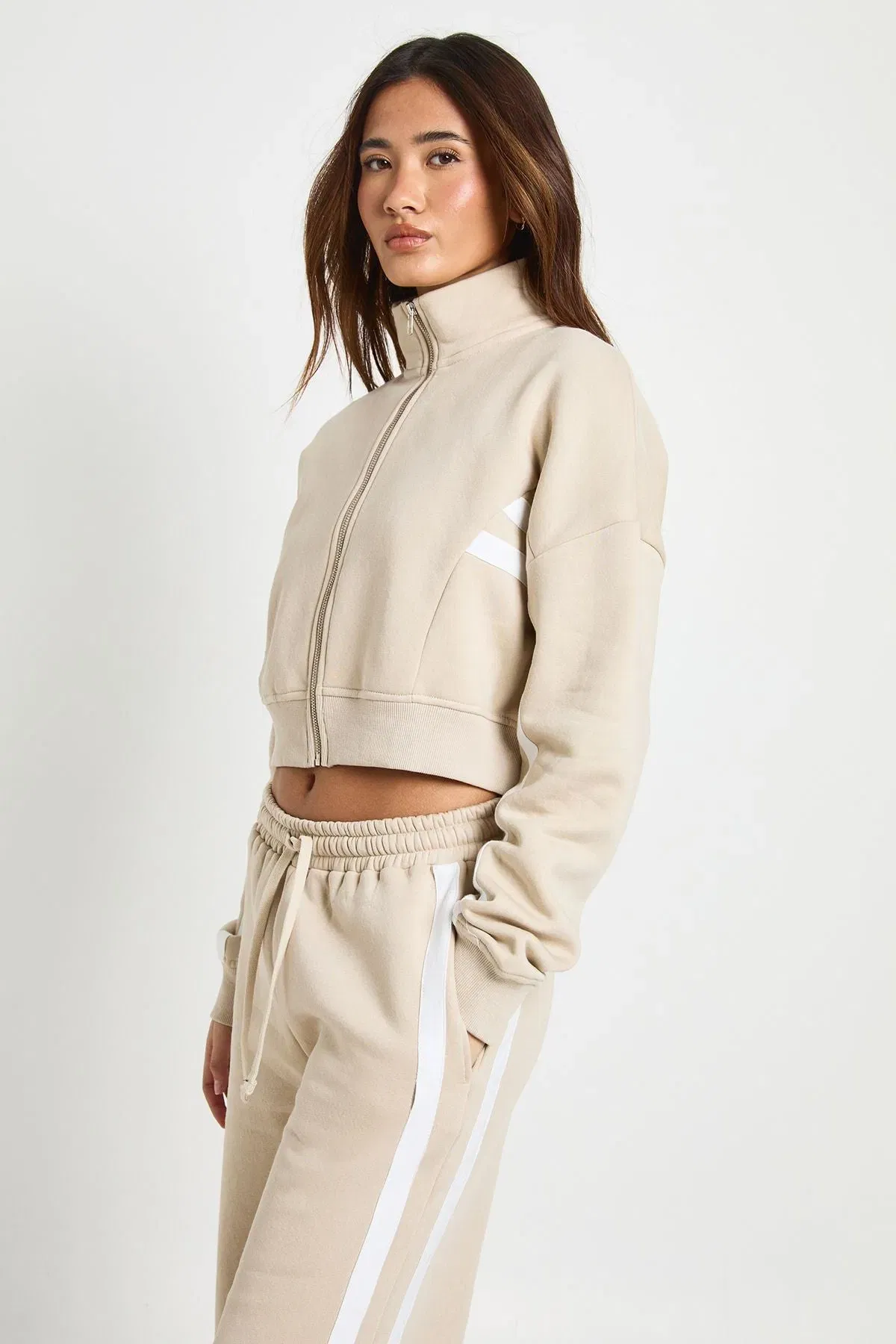Contrast Striped Funnel Neck Tracksuit