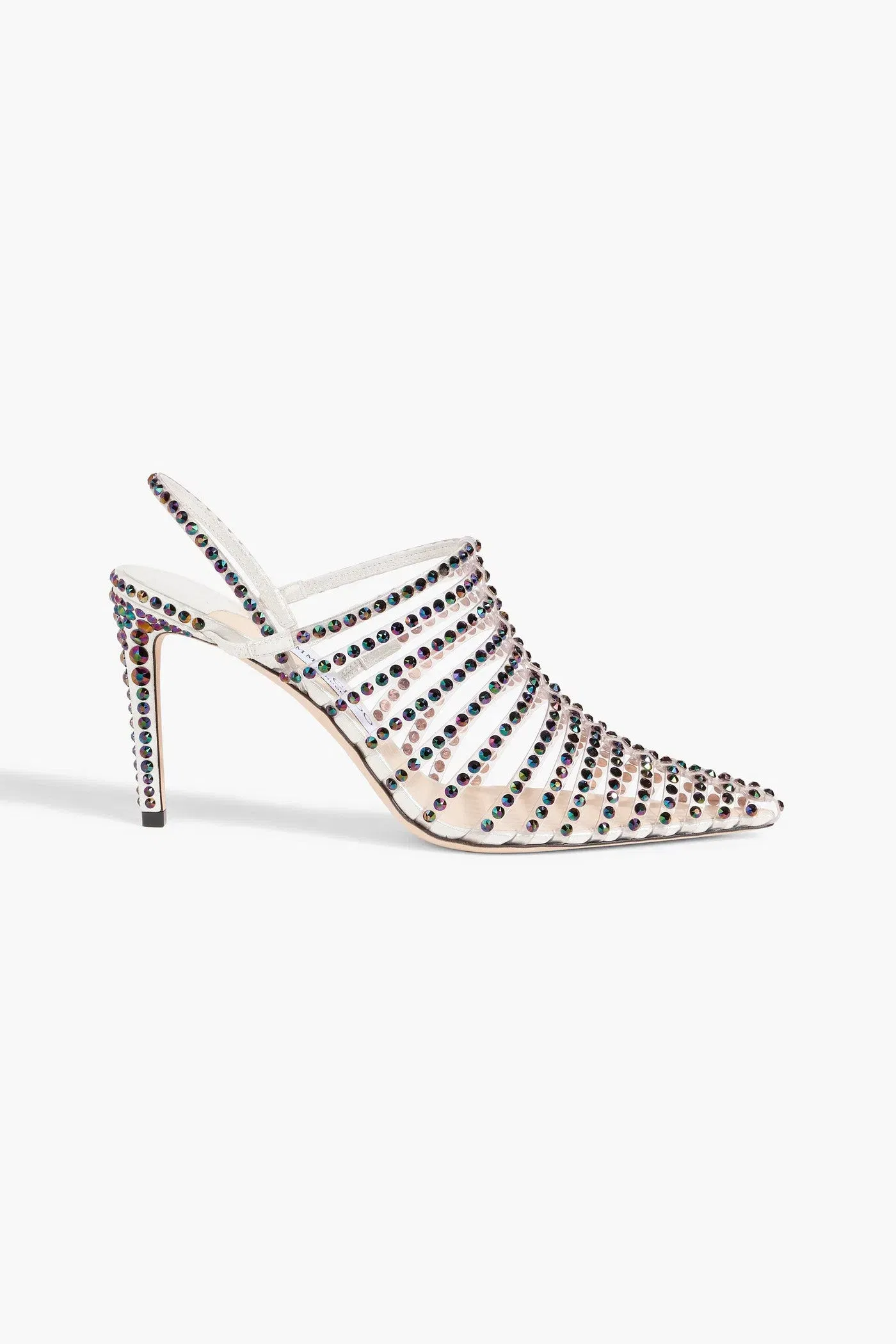 Jimmy Choo Thu 85 Crystal-Embellished Lam And Pvc Slingback Sandals Silver Women's