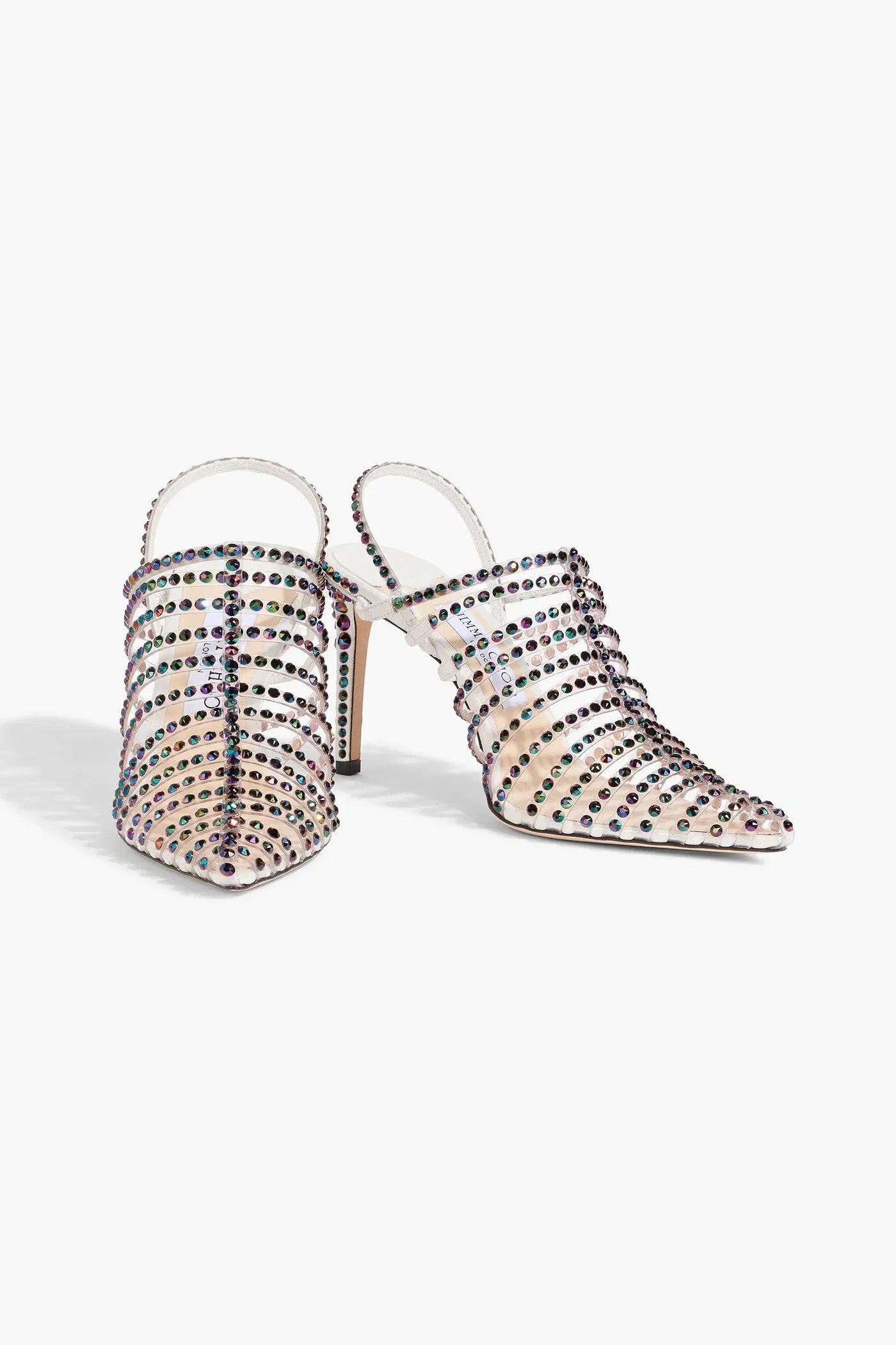 Jimmy Choo Thu 85 Crystal-Embellished Lam And Pvc Slingback Sandals Silver Women's