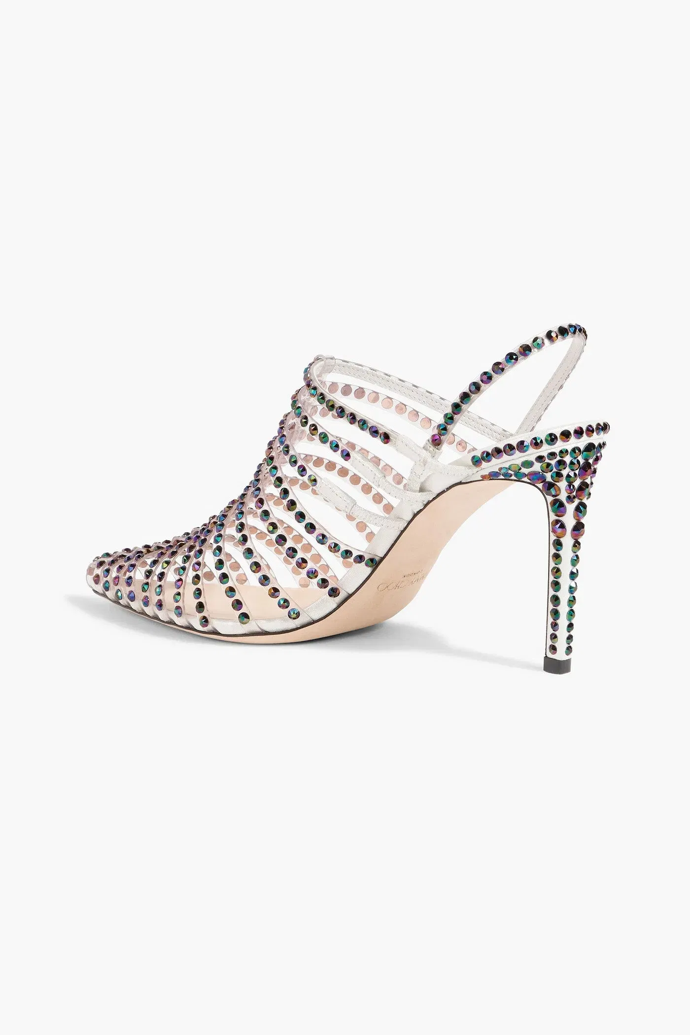 Jimmy Choo Thu 85 Crystal-Embellished Lam And Pvc Slingback Sandals Silver Women's