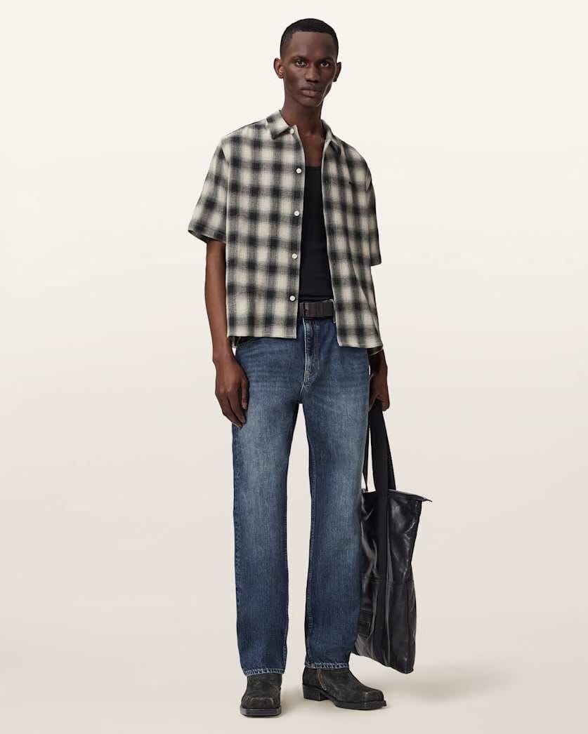 AllSaints Shadow Short Sleeve Boxy Check Shirt Off White