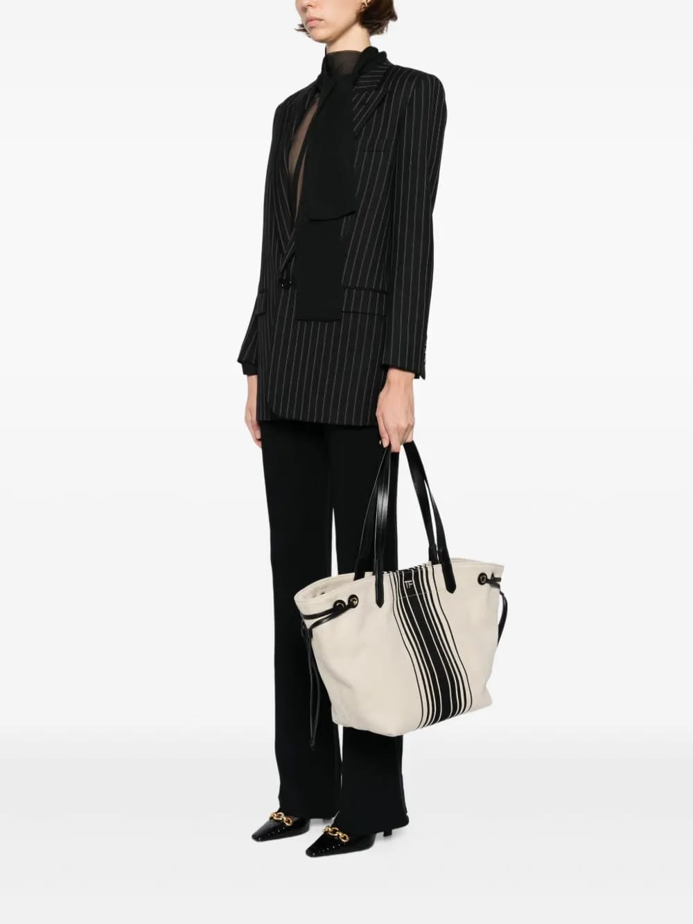 striped jacquard tote bag