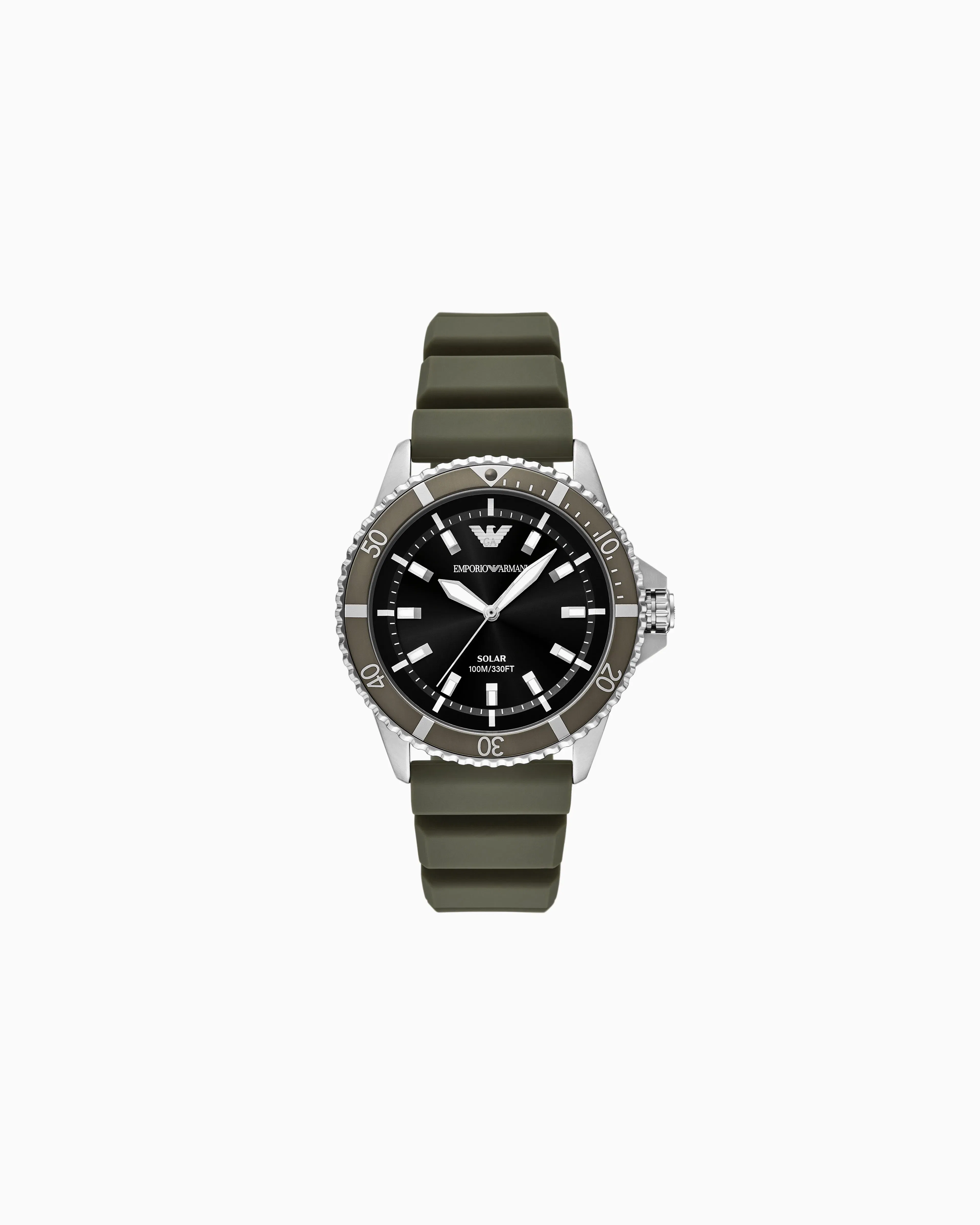 Emporio Armani World Explorer Solar-Powered Three-Hand Green Silicone Watch