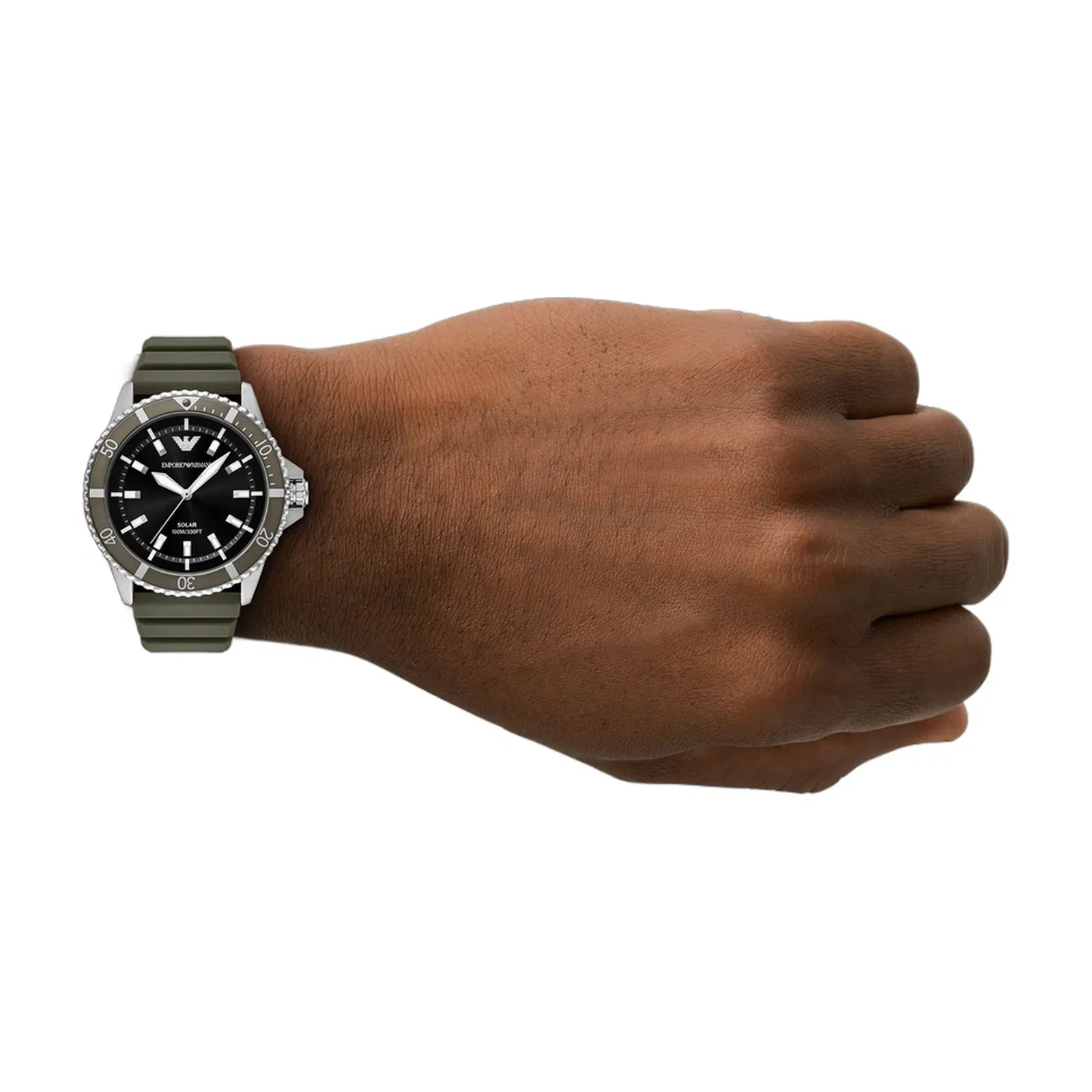 Emporio Armani World Explorer Solar-Powered Three-Hand Green Silicone Watch