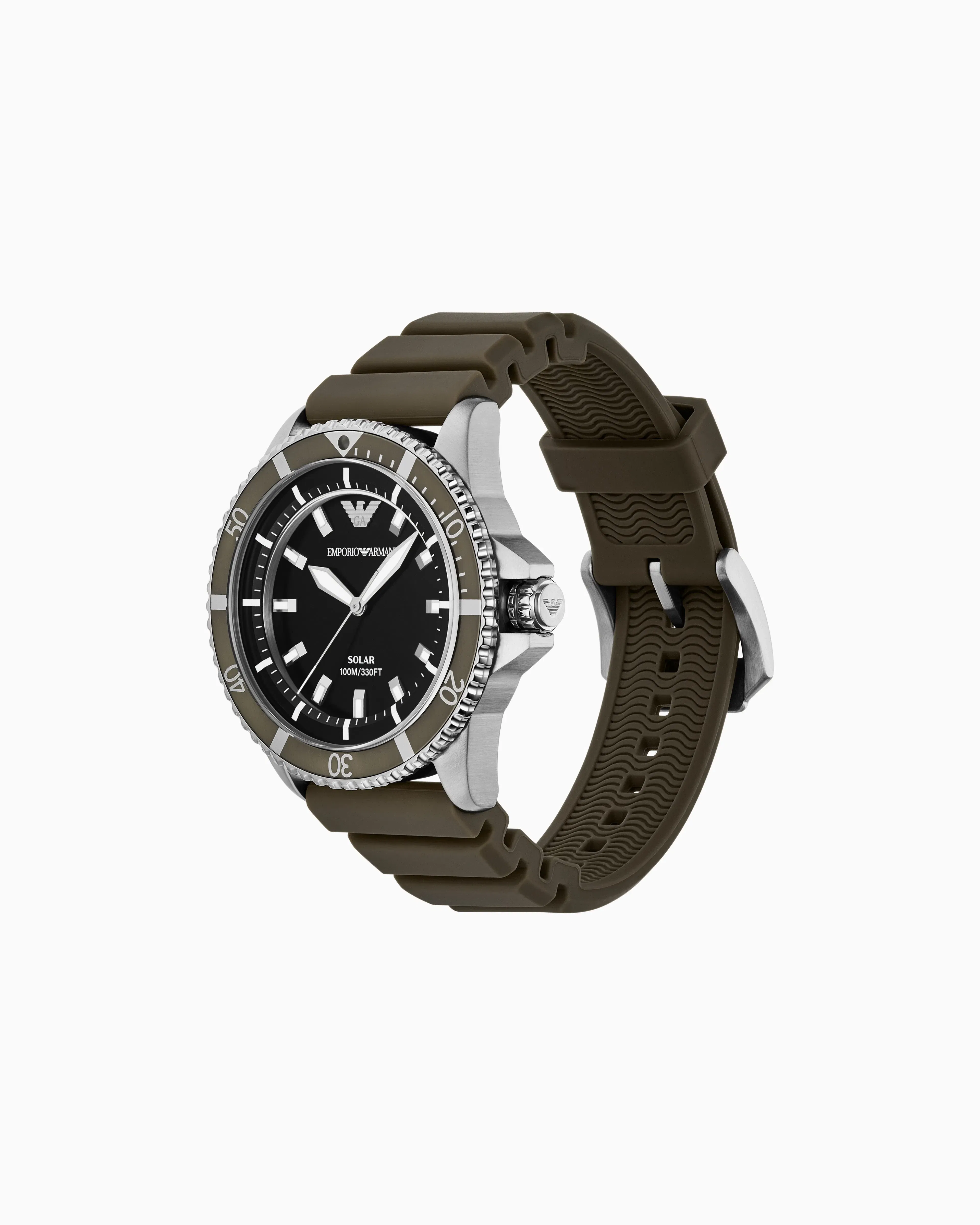 Emporio Armani World Explorer Solar-Powered Three-Hand Green Silicone Watch