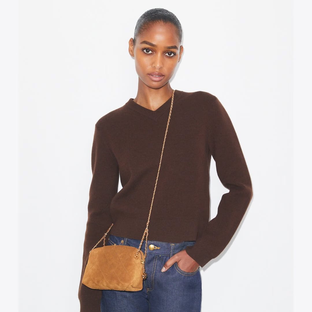 Tory Burch Fleming Suede Soft Crossbody Bag CHICORY BROWN