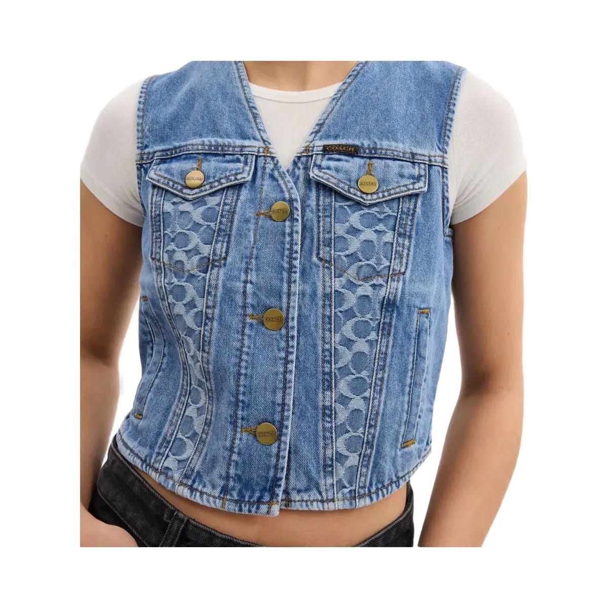 Coach Denim Vest In Organic Cotton Blue