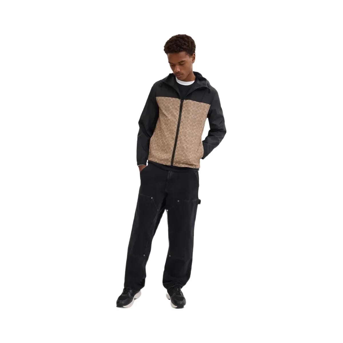 Coach Signature Full Zip Windbreaker In Recycled Polyester Tan Signature