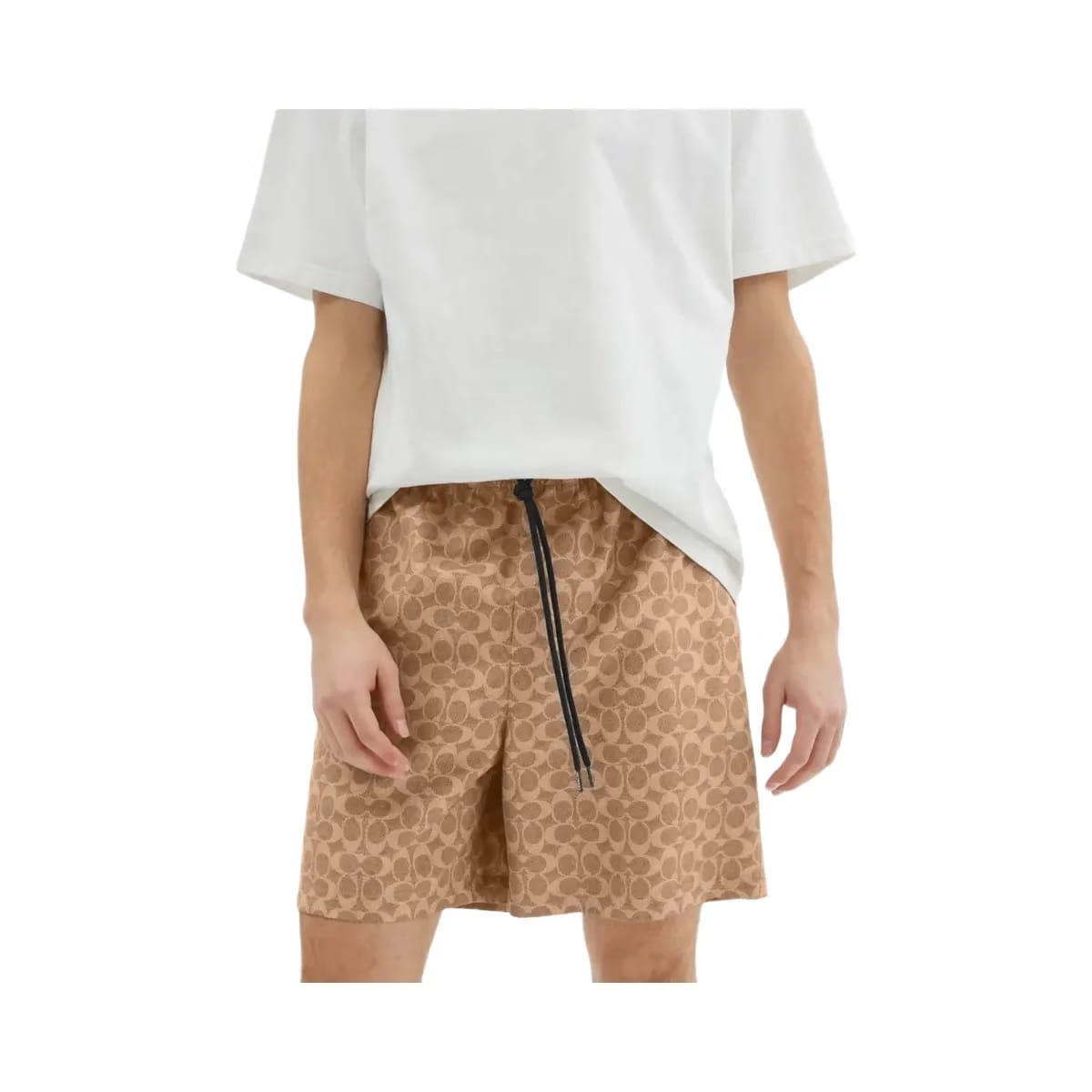 Coach Signature Swim Trunks In Recycled Polyester Tan Signature
