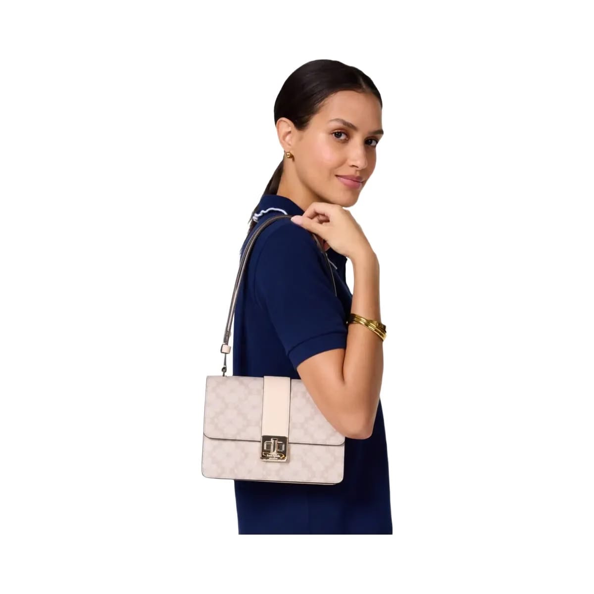 Kate Spade Flower Small Flap Shoulder Bag Dark Beige Multi
