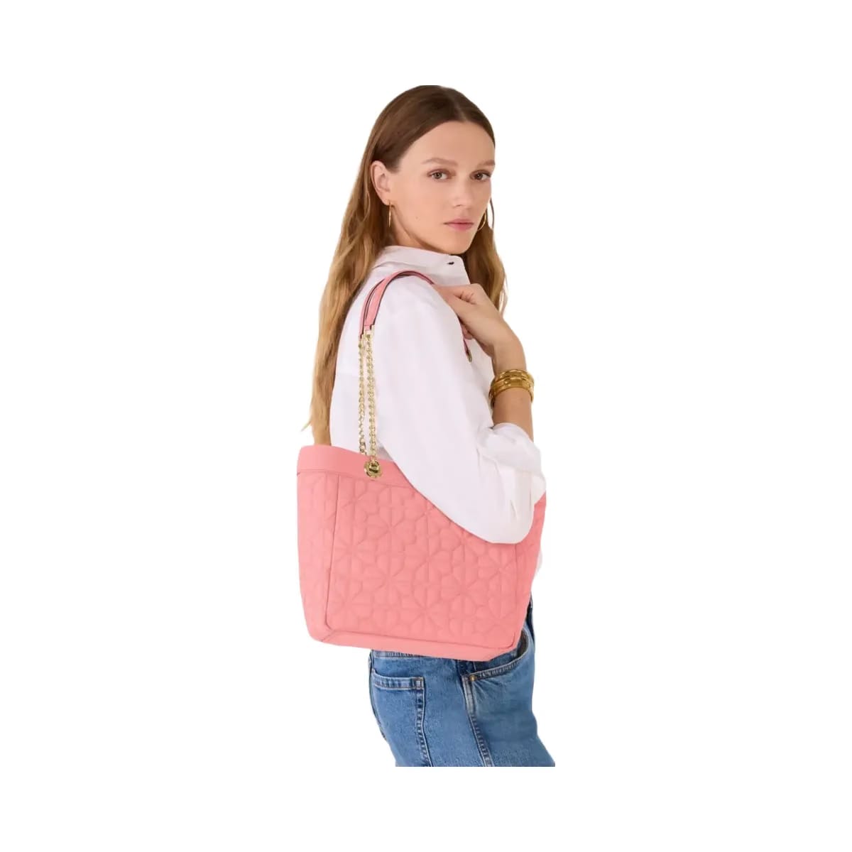 Kate Spade Flower Quilted Fabric Medium Tote Terracotta Tile