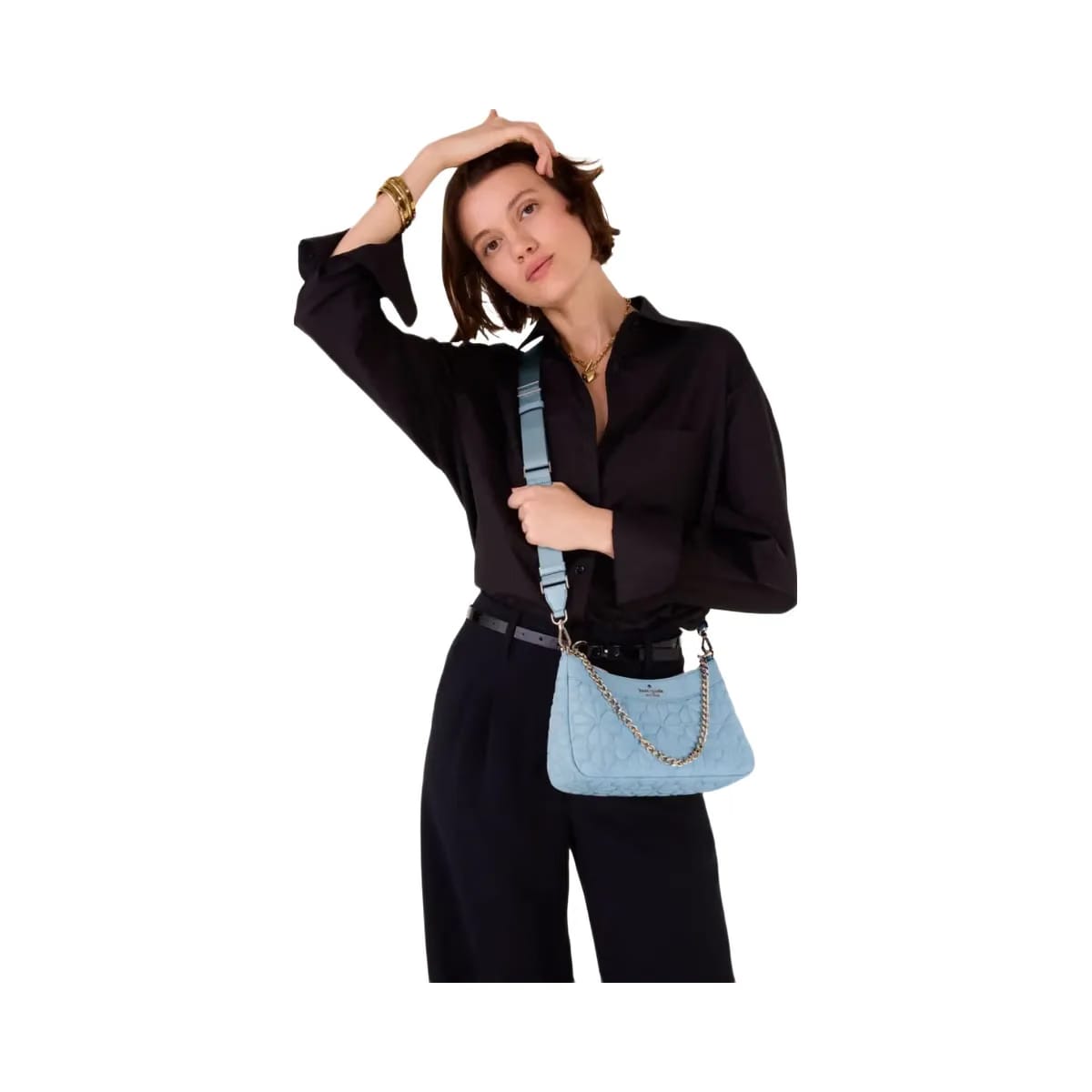 Kate Spade Flower Quilted Fabric Convertible Crossbody Montauk Blue