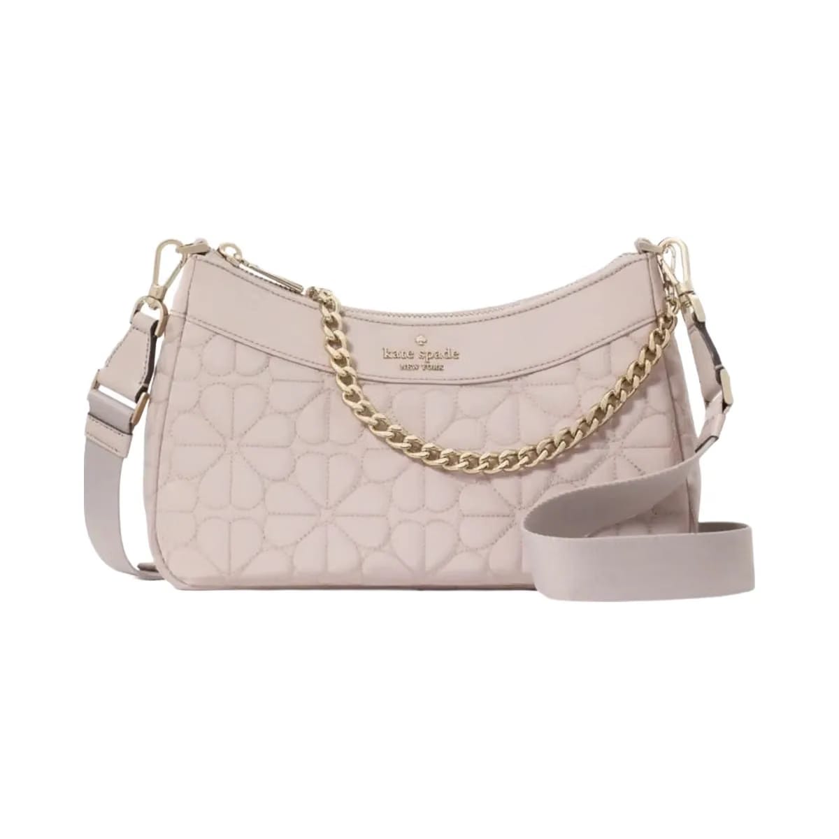 Kate Spade Flower Quilted Fabric Convertible Crossbody Cozy Grey