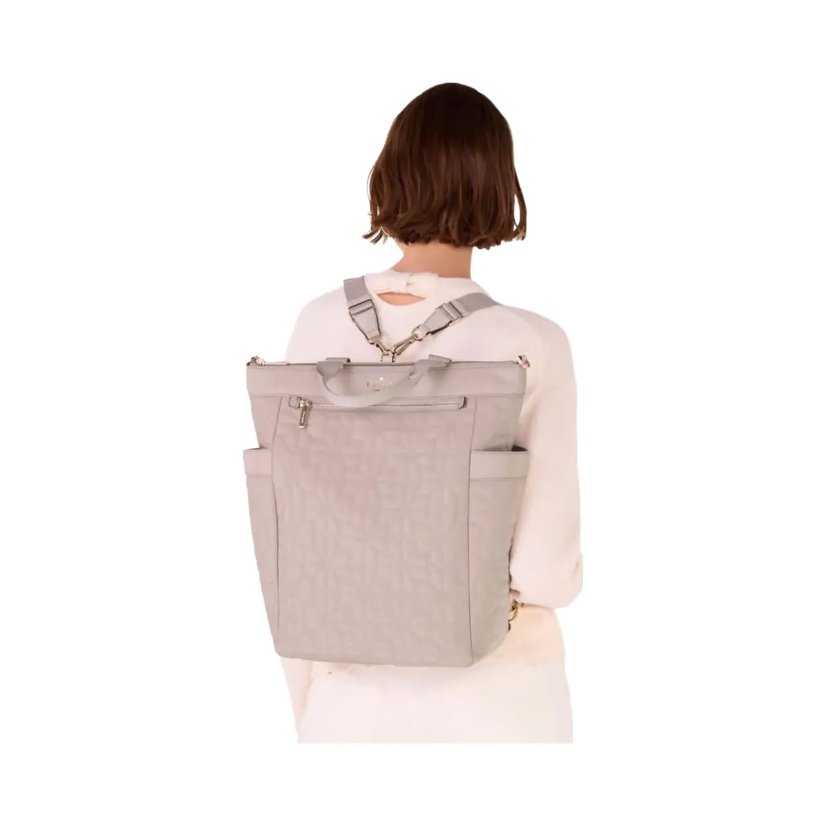 Kate Spade Flower Quilted Fabric Convertible Backpack Cozy Grey