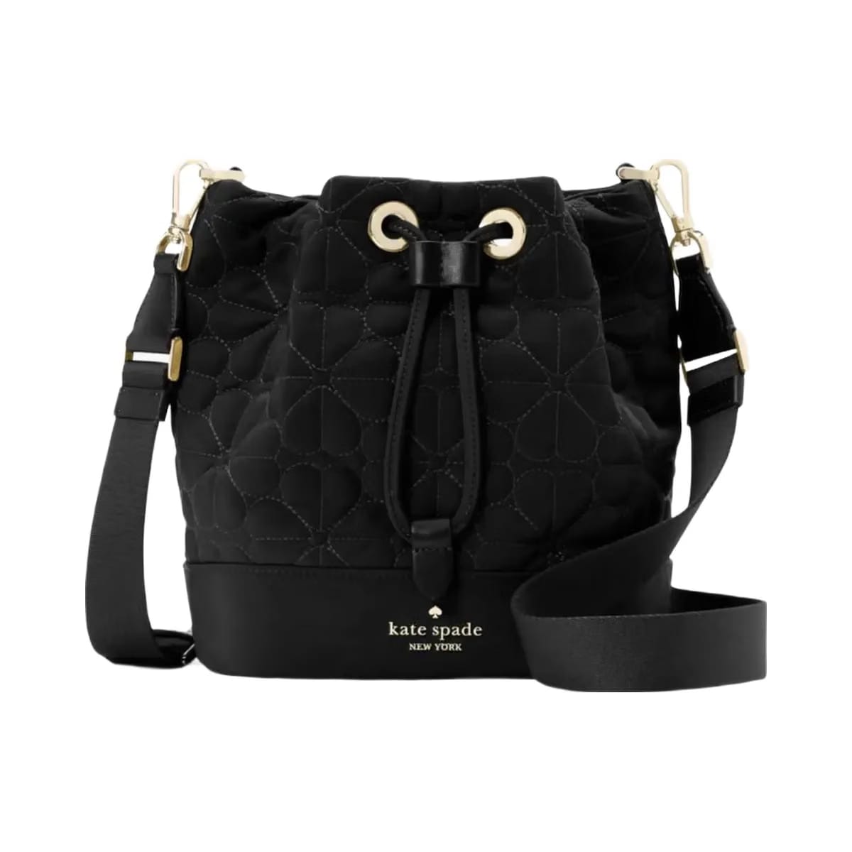 Kate Spade Flower Quilted Fabric Bucket Bag Black