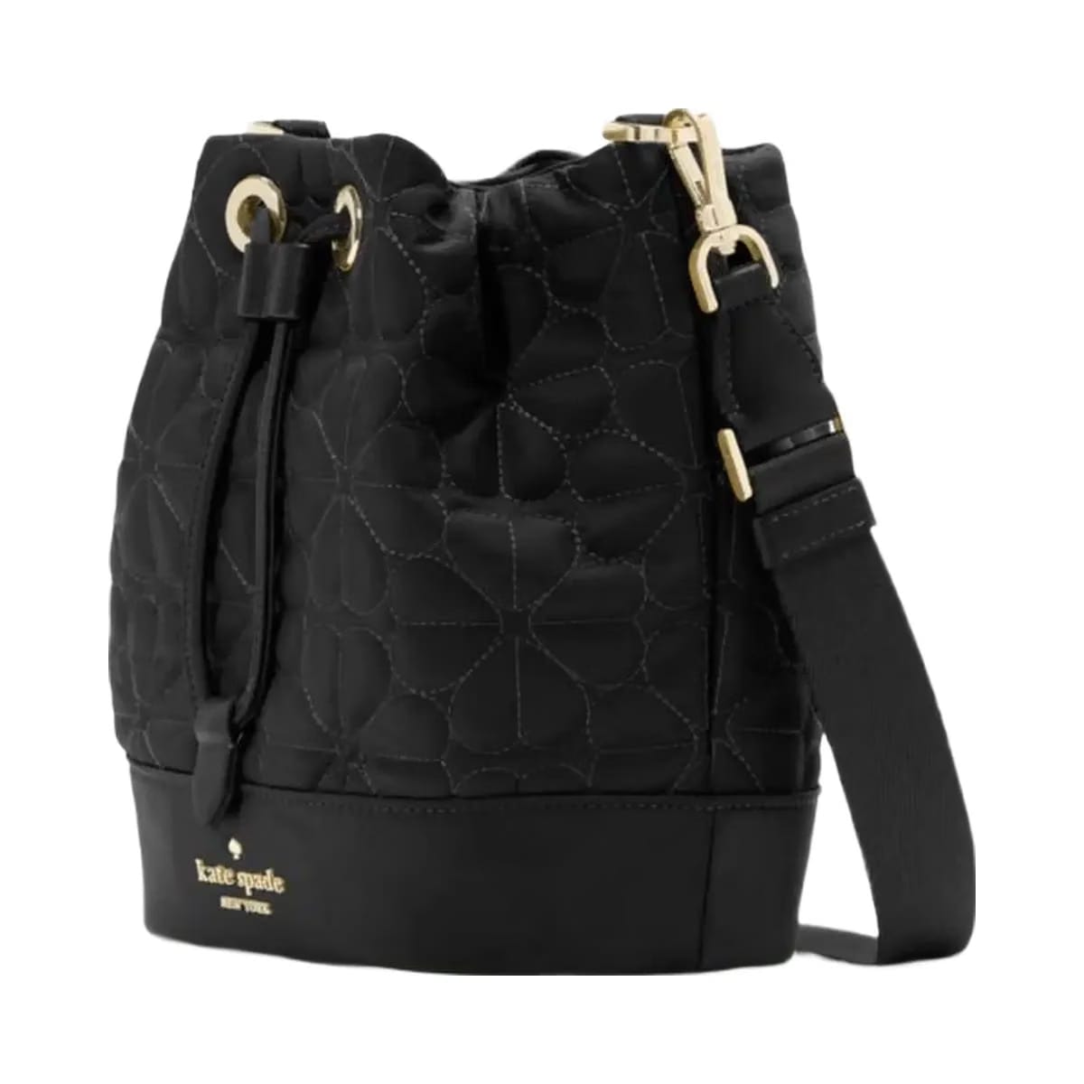 Kate Spade Flower Quilted Fabric Bucket Bag Black