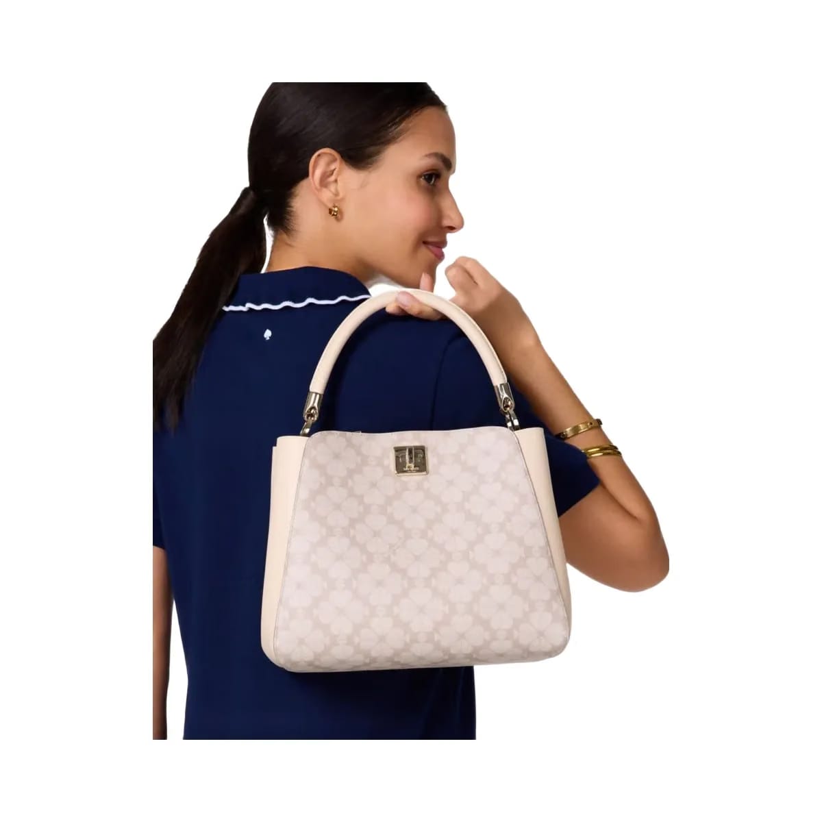 Kate Spade Flower Pvc Medium Top Handle Satchel Dark Beige Multi