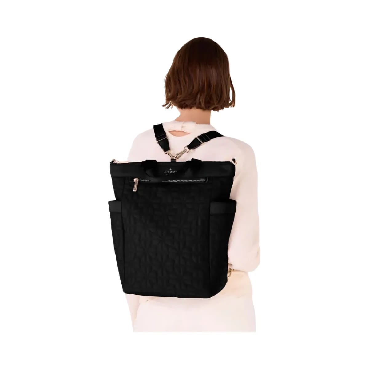 Kate Spade Flower Quilted Fabric Convertible Backpack Black