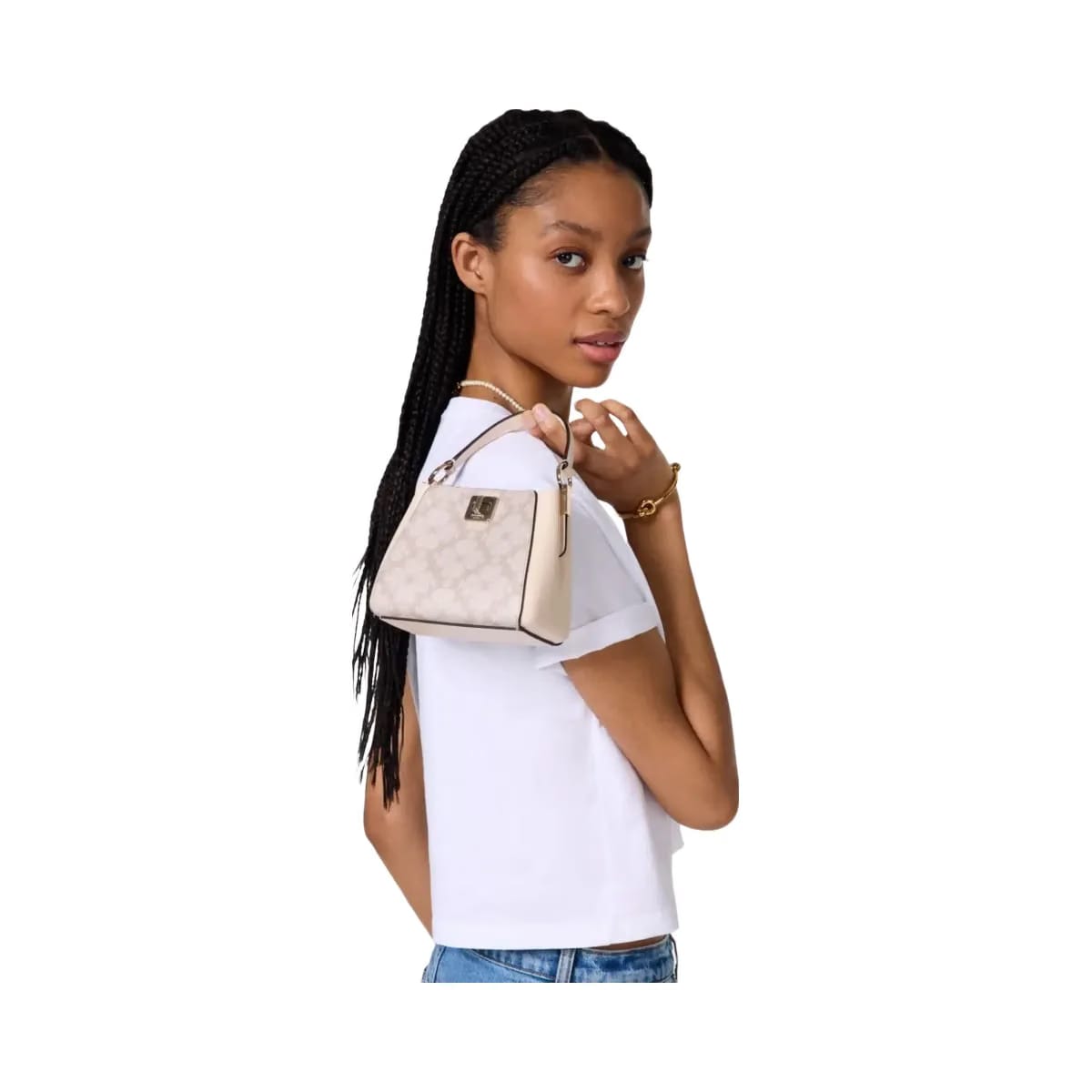 Kate Spade Flower Pvc Mini Top Handle Crossbody Dark Beige Multi