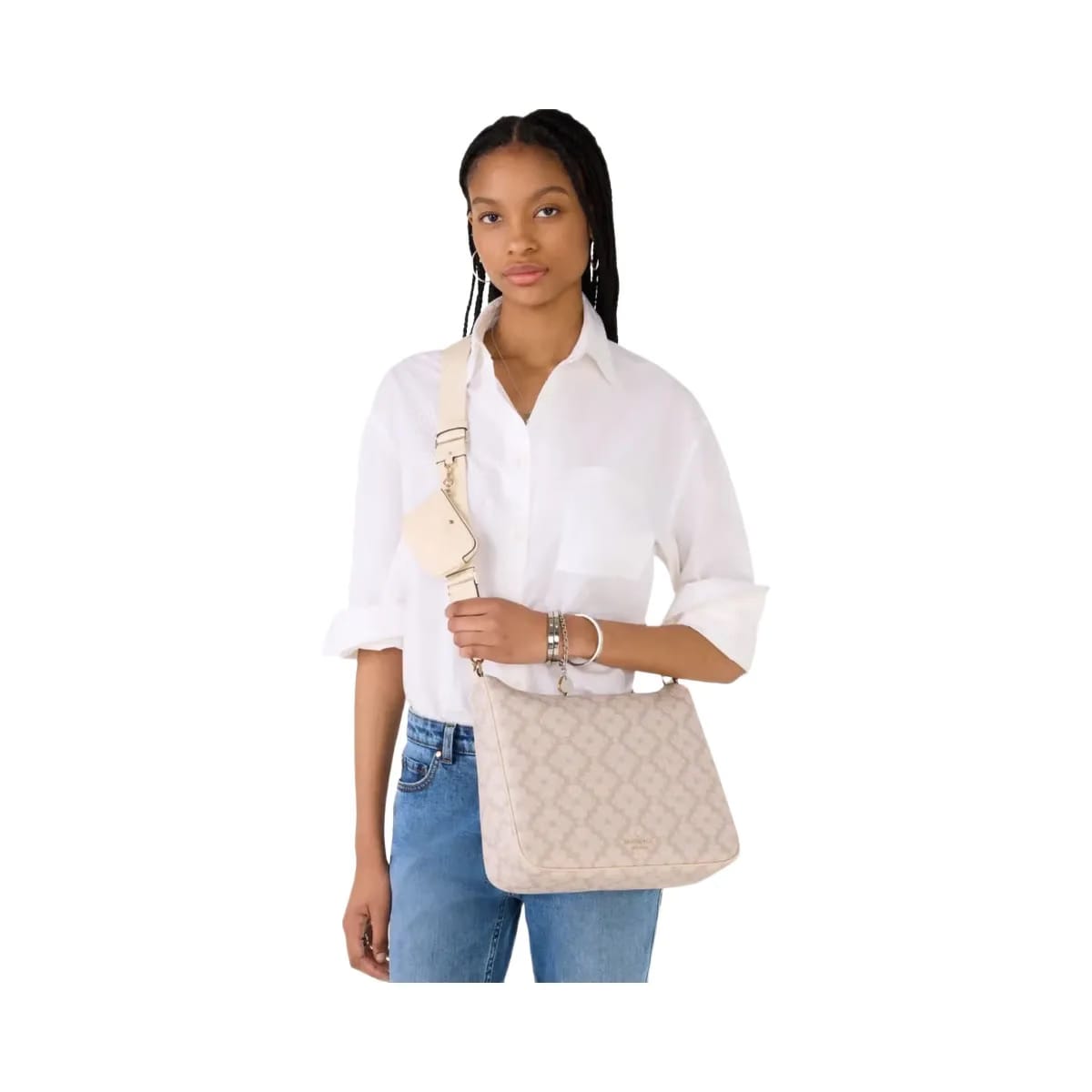 Kate Spade Flower Large Crossbody With Pouch Dark Beige Multi