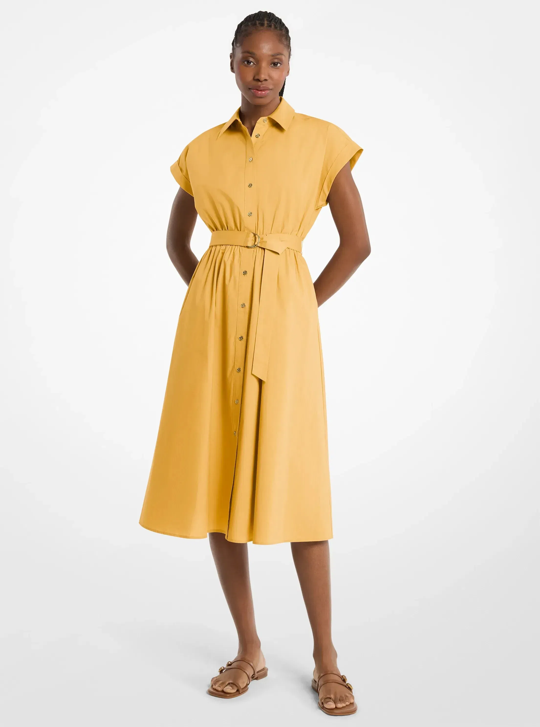 Michael Kors Cotton Poplin Midi Dress HONEYWHEAT