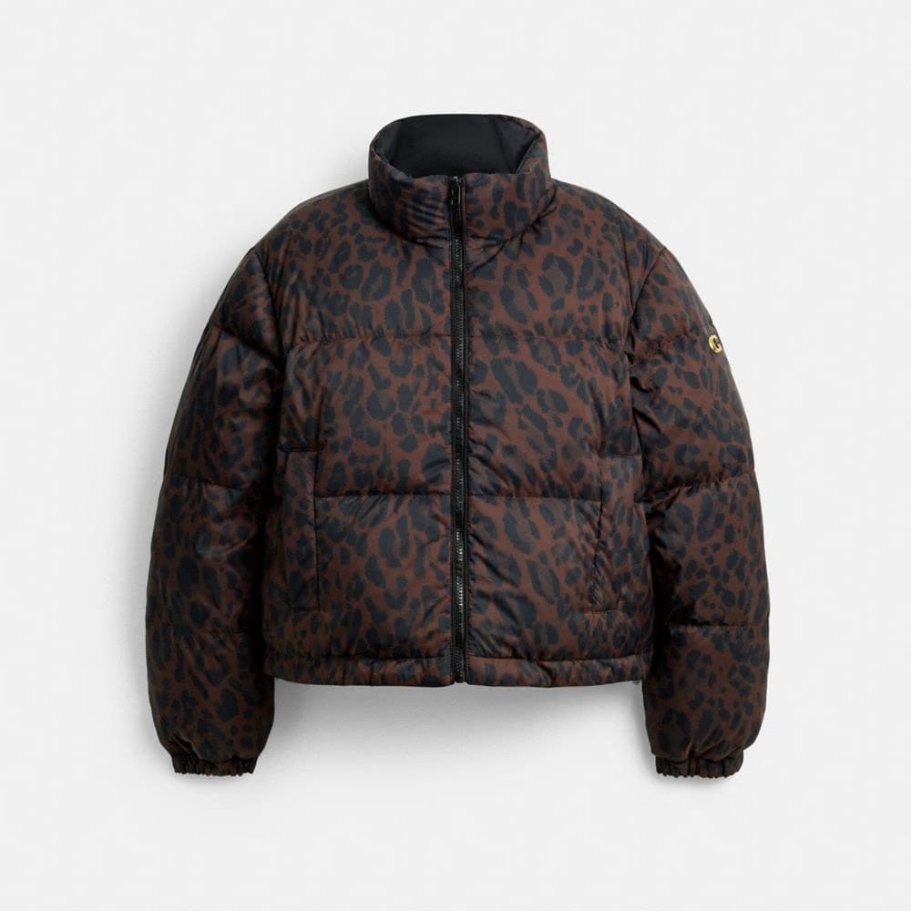 Coach Leopard Print Reversible Puffer Jacket In Recycled Polyamide Leopard