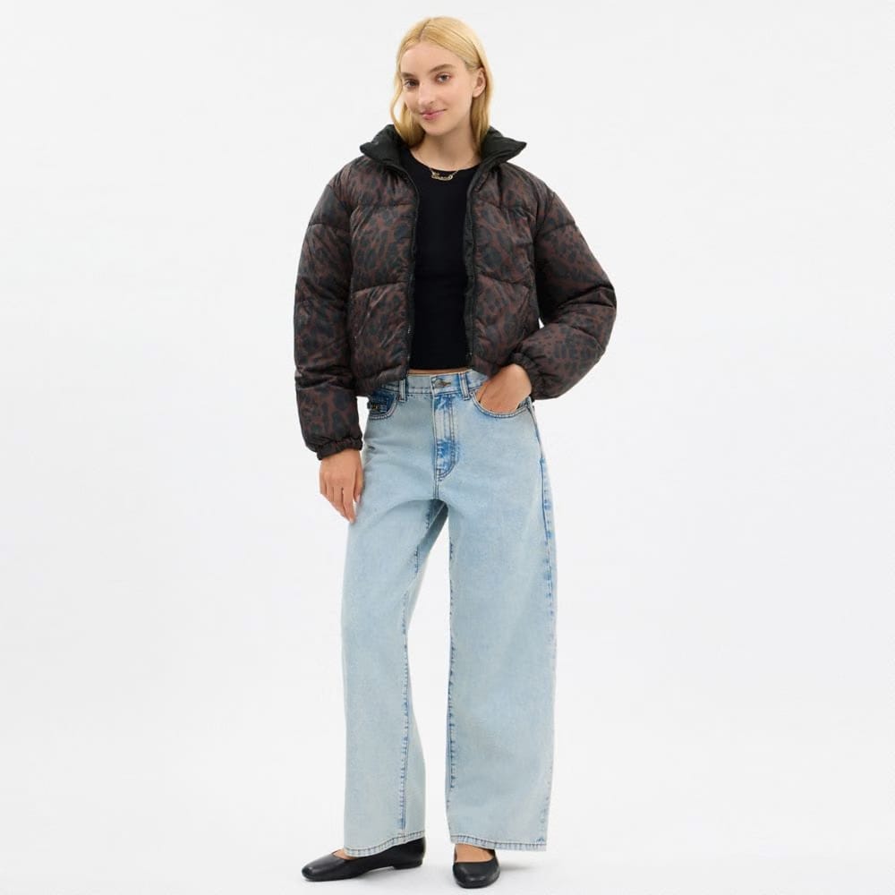 Coach Leopard Print Reversible Puffer Jacket In Recycled Polyamide Leopard