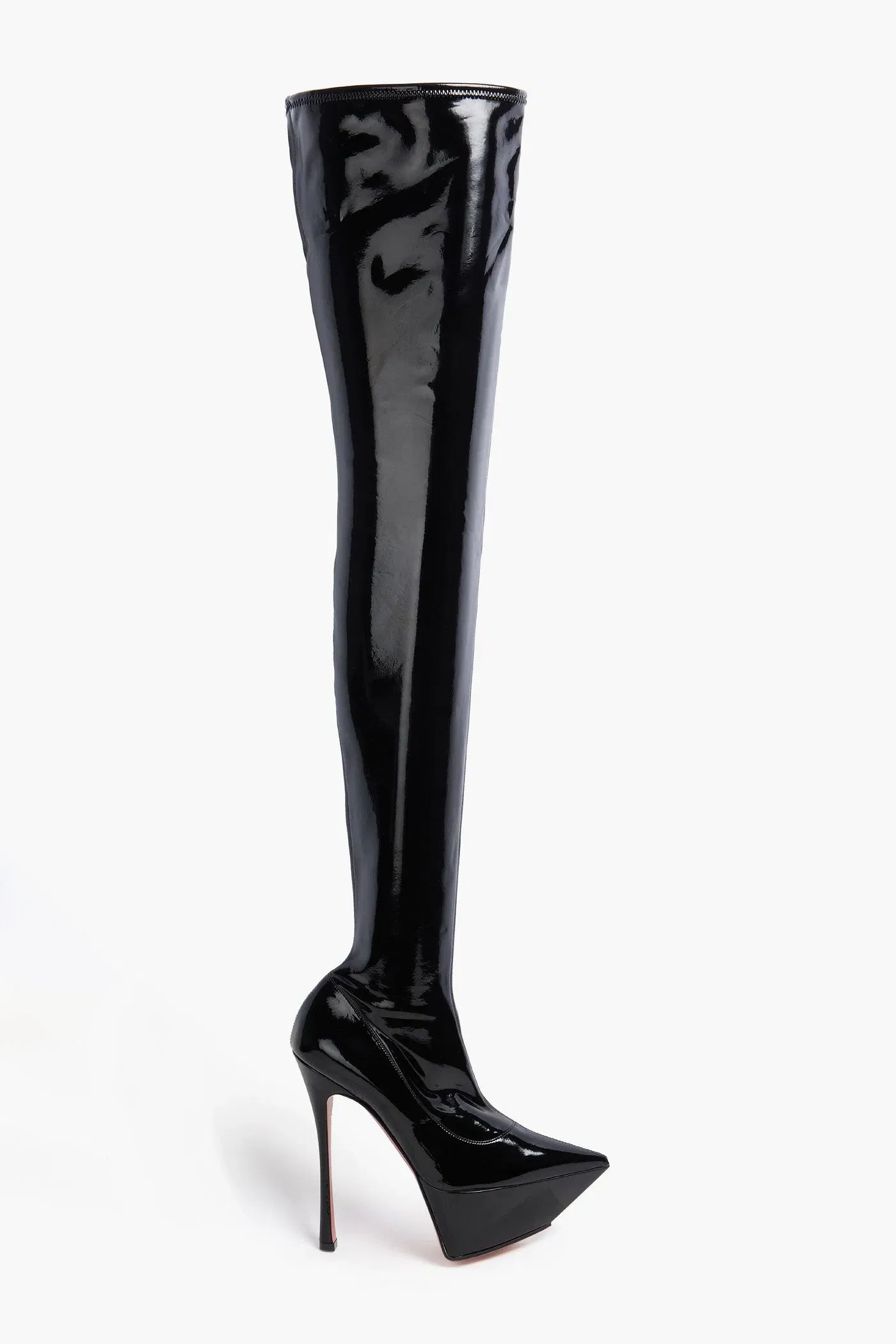 Amina Muaddi Yigit Latex Platform Thigh Boots Black Women's