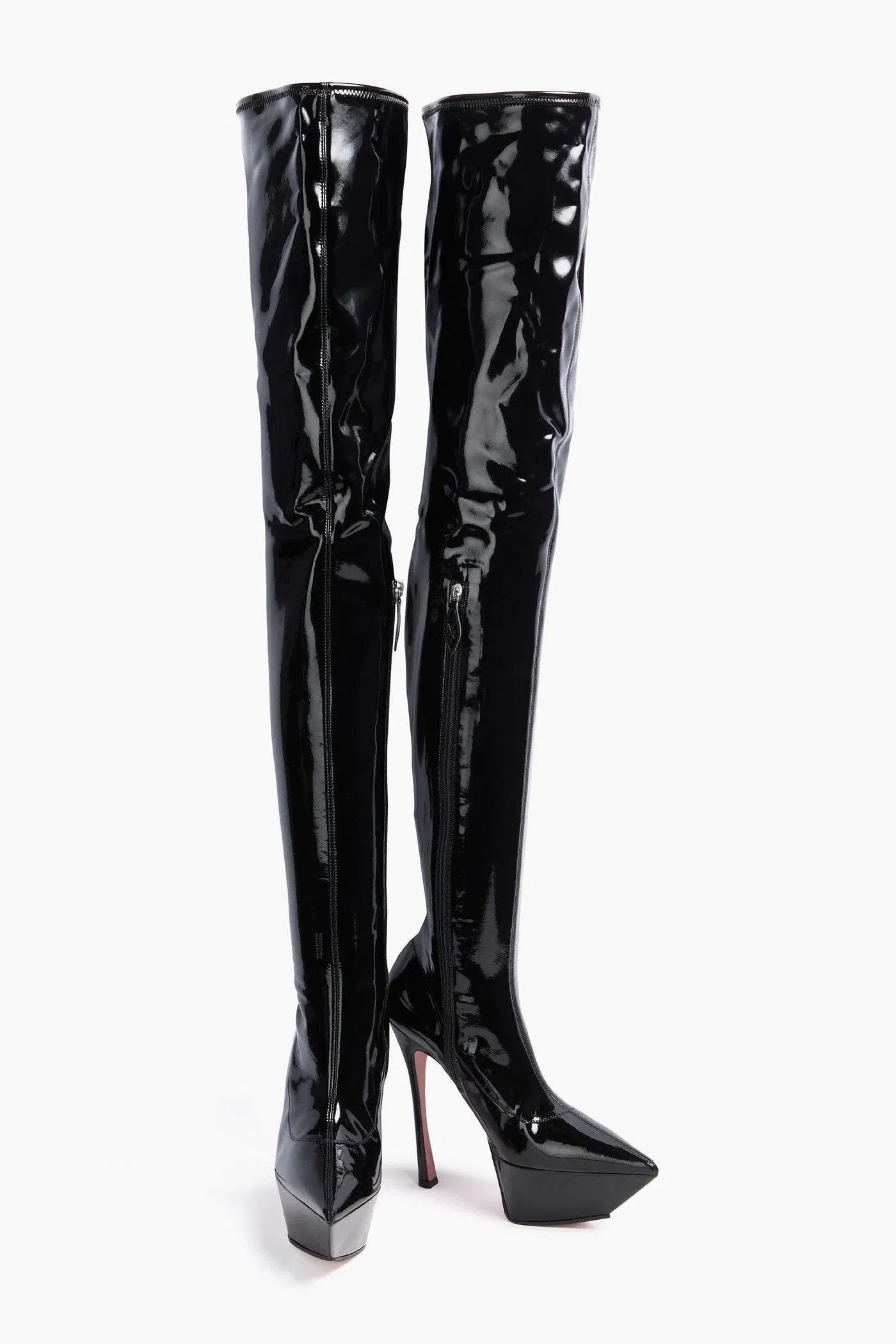 Amina Muaddi Yigit Latex Platform Thigh Boots Black Women's