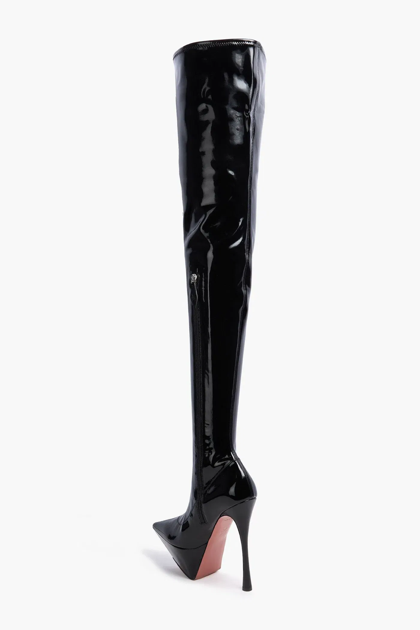 Amina Muaddi Yigit Latex Platform Thigh Boots Black Women's